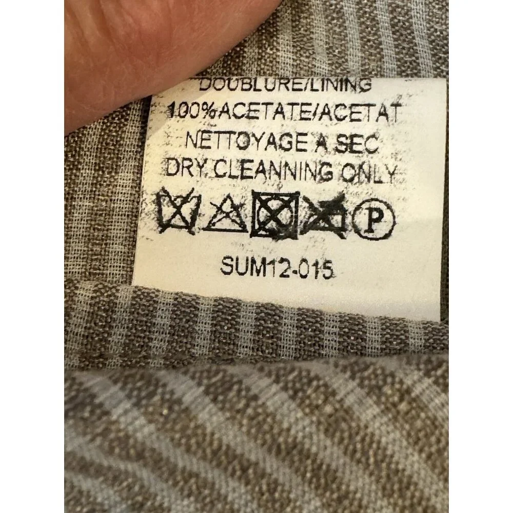 AMBALI Paris Dress US Size 10 Striped Pleated Taupe White Made in France Size 42 - Picture 10 of 12